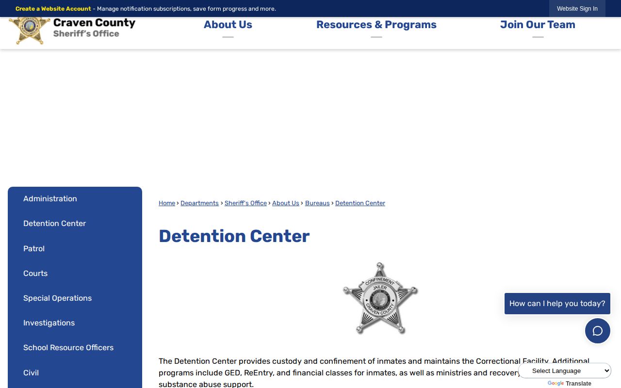 Craven County Detention Center active bookings source